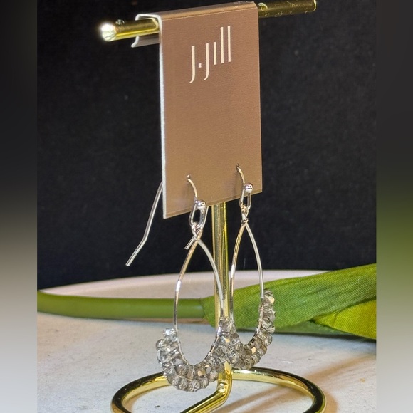 J. JILL Silver Tone Crystal Bead Dangle Earrings 1.75in - Picture 3 of 9